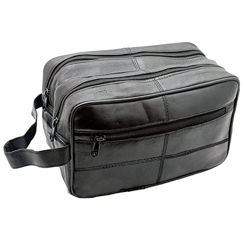 Men's Genuine Leather Toiletry Bag, Travel Toiletry Bag, Shaving Bag, Bathroom Bag, Makeup Organizer, Gift for Men and Women, Black, Classic