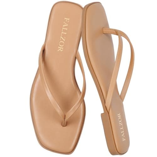 Flip Flops Women Square Toe Leather Thong Sandals Ladies Summer Slides