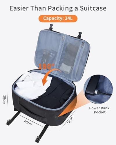 ECOHUB Ryanair Cabin Bags 40x30x20, Underseat Travel Bag with 9 Pockets, Recycled PET Eco Friendly Hand Luggage Backpack, Lightweight Rucksack for Women & Men, Carry on Bag with USB Port, 20L, Black — view 4
