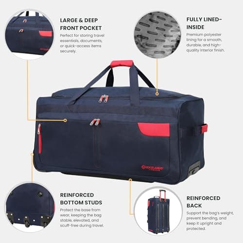 Rocklands® Lightweight Luggage Rolling Holdall Suitcase Wheeled Duffle Bag Cargo Sport Travel Bag RL501 (Navy/Red, Medium - 28" (H74 x L37 x W36 cm)) — view 3
