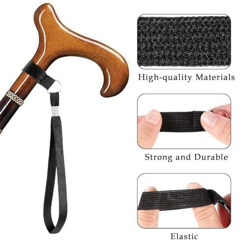 DreamAug 2pcs Walking Stick Wrist Straps – Black Nylon Wrist Loops for Canes & Crutches, Enhanced Support for Hiking, Elderly & More（Fits outer circles of 15mm–25mm in diameter） — view 3