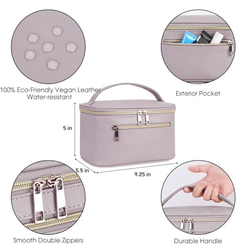Travel Makeup Bag, Large PU Leather Cosmetic Case with Brush Compartment, Purple — view 5