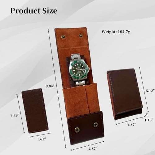 IcySanGrape Leather Watch Case, Watch Travel Pouch, Single Watch Box for men and women, Luxury Watch Organizer, Watch Storage (Brown) — view 2