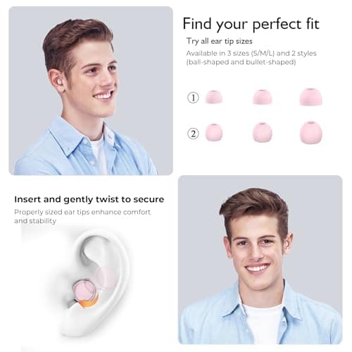 Jayine Ear Plugs for Sleep 2 Pairs, Reusable Noise Cancelling Earplugs Hearing Protection 25dB, Removable Soft Silicone Earplugs for Concerts, Focus, Noise Sensitivity, 16 Ear Tips in S/M/L - Pink — view 4