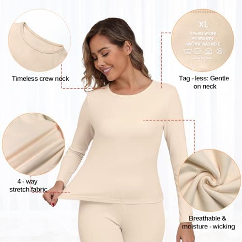 IWOLLENCE Thermal Long Sleeve Top Women (Beige, M) — view 5