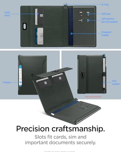 Spigen Passport Card Cover Holder Passport Wallet Travel Documents Organizer Protector Passport Holder Travel Accessories with RFID Blocking Technology SIM Card Pin Included - Military Green — view 3