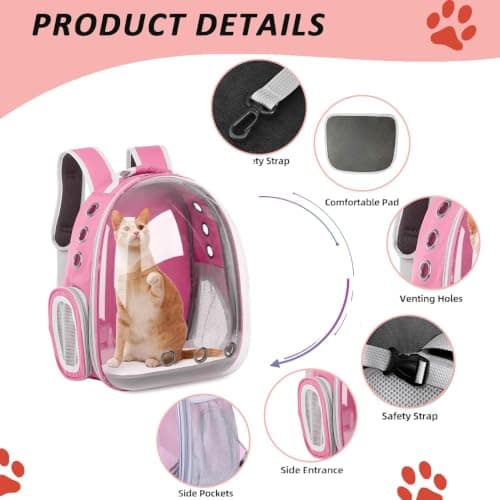 ZHUIYIWIN Cat Carrier Backpack, Expandable Cat Carrier Backpack, Ventilated Cat Bubble Backpack for Pet, Pet Carrier for Travel Hiking Walking Camping (Pink, Front Extension) — view 4