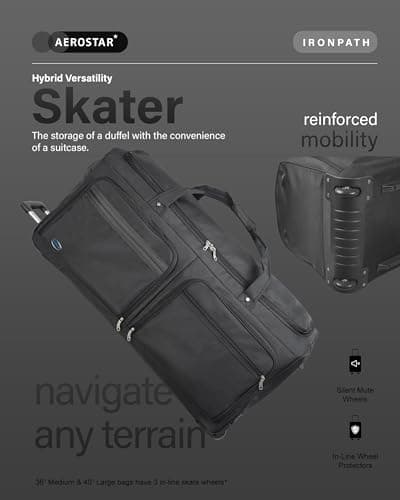 Aerostar 32" Large Lightweight Duffle 2 Wheel Travel Bag Holdall Suitcase Check-in Luggage Ironpath (122L, Black) — view 4