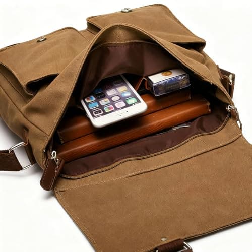 flintronic Canvas Messenger Bag, Men's Cross Body, 14 inch Laptop Bag, Vintage Satchel Briefcase, with Multiple Pockets, for School Travel Outdoor Work Daily Use — view 4