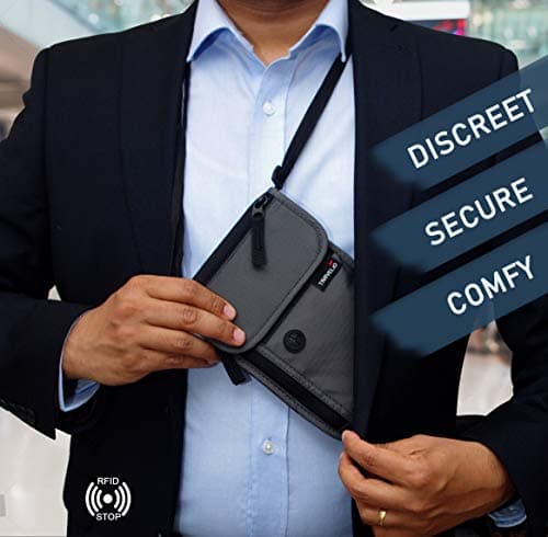 Passport Holder Men & Women RFID Blocking Hidden Travel Neck Wallet Stash Pouch (Black) — view 6
