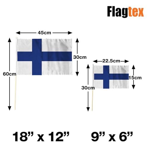 Flagtex Finland Hand Waving Flag (9x6 Inch) - Premium Wooden Stick Hand Flag 9x6 Inch Natural Wood Pole European White Blue Nordic Cross Flag Events Parades Celebrations — view 4