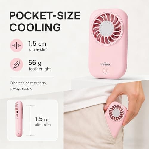 WHATOOK Mini Handheld Fan: 0.59in Ultra-Slim & 0.12lbs Light Pocket Fan,11000 RPM Turbo Power,5 Speeds,USB-C Rechargeable Portable Small Personal Fan for Travel Essentials,Outdoor,Women Makeup & Lash — view 2