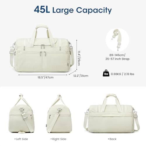 G4Free 45L Travel Duffle Bag for Women Men, 3 in 1 Duffel Bags with Shoes Compartment Gym Backpack for Weekender Overnight, Beige — view 6