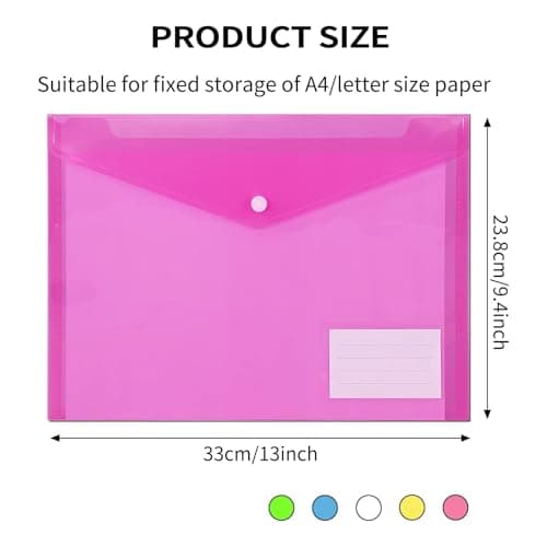 FITULABO A4 Plastic Wallets, 10 Pack Popper Wallet Folders with Button & Label Pocket, 5 Assorted Colours PVC Document Folders for School, Office & Home Organisation — view 2