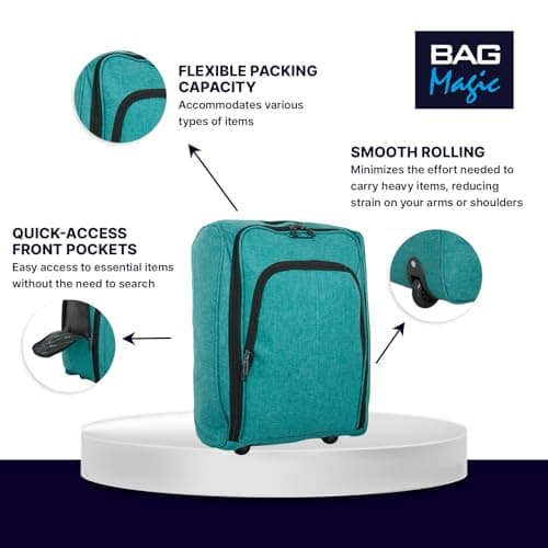 Bordlite 50x35x20cm Soft Cabin Bag – Lightweight Overhead Hand Luggage Suitcase with Wheels & Extendable Handle – Fits Ryanair, EasyJet, BA & More, 35L Capacity (Teal) — view 3
