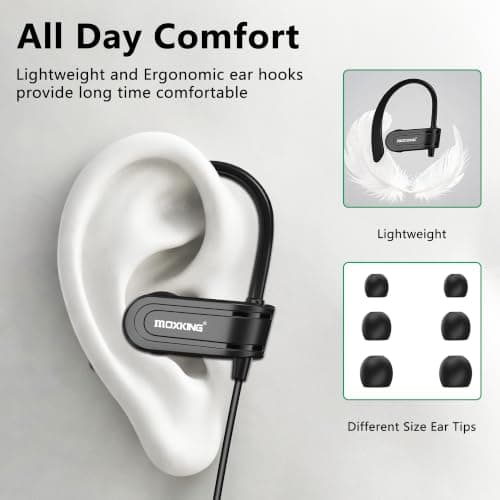 MOXKING Wired Earhook Sport Earphones with Microphone & Volume Control — view 2