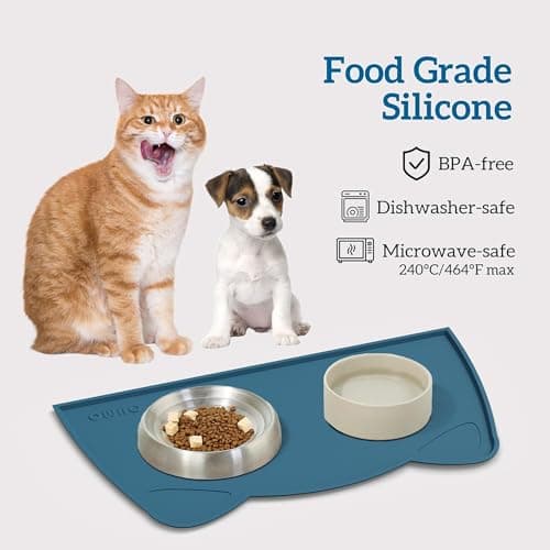 OHMO Silicone Cat Food Mat for Food&Water Bowls, 46x25cm, Teal — view 3