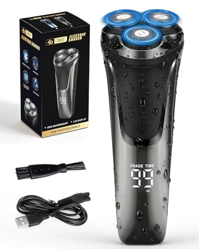 Rantizon Electric Shavers Men, Wet and Dry Electric Razor, Waterproof Cordless Men Razor Cordless Rotary Beard Rechargeable Shaver LED Display with Pop up Trimmer and Travel Lock
