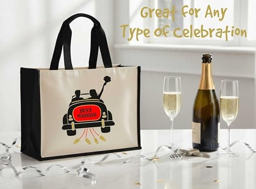 Print4U Just Married Large Canvas Tote Bag Bride Wedding Gift Bridal Bag Natural — view 3