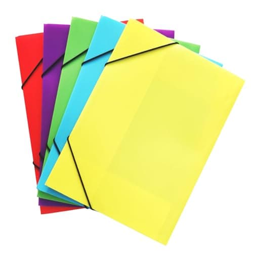 Phefop Plastic File Folder Set PP Document Pouch 5 Pack 14 X 10 in Elastic Band Closure Holds 100 Sheets Color Coded Organizer for Students Teachers Office (Multi Colors) — view 3