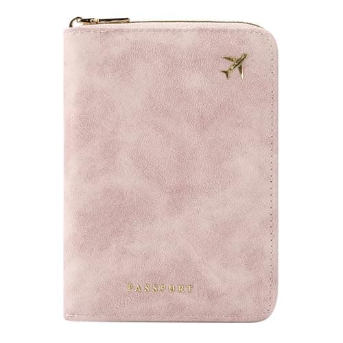 ILIYAH RFID Anti-Theft Passport Wallet Holder - Waterproof PU Leather Family Travel Document Organizer with Safe Zipper (Pink)