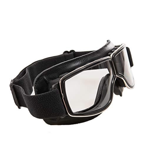 Evomosa Motorcycle Goggles PU Leather Windproof Sunglasses Sports Glasses Retro Bike Glasses for ATV Motocross (Black) — view 5