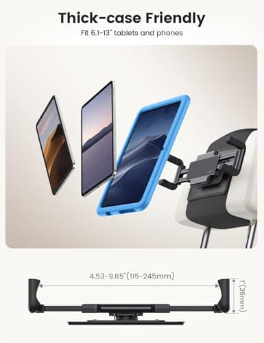 Lamicall Car Tablet Holder for Kids - [Silicone Wide Clip] Universal 360°Rotating Headrest Car Mount, Foldable Backseat Holder for iPad Pro 13/11/10.5/9.7, Air Mini 6 5 4 3, Phone, Tab, 6.1-13” Device — view 5