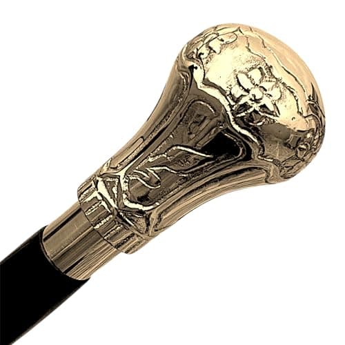 Replica of Bat Masterson Walking Cane – 37.5" Handmade Wooden Walking Stick with Brass Knob Handle – Black & Gold Finish – Stylish Walking Cane for Men & Women — view 2