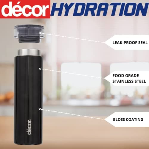 Décor Double Wall Stainless Steel Travel Mug - Keeps 4 Hours Hot - 12 Hours Cold - Car Cup Holder Compatible - Removable Screw Top Lid - 300ml Black — view 4