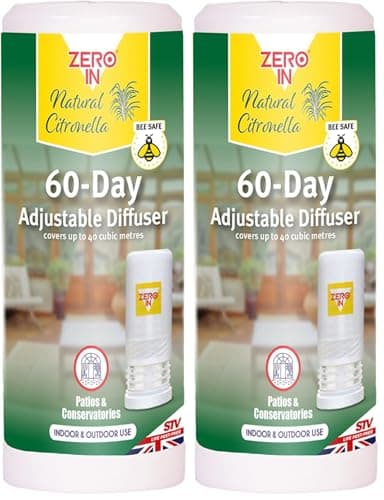Zero In 60-Day Adjustable Diffuser, Natural Citronella, Mosquito Repeller, Indoor and Outdoor Use, Bee Safe, Travel Size (Pack of 2)
