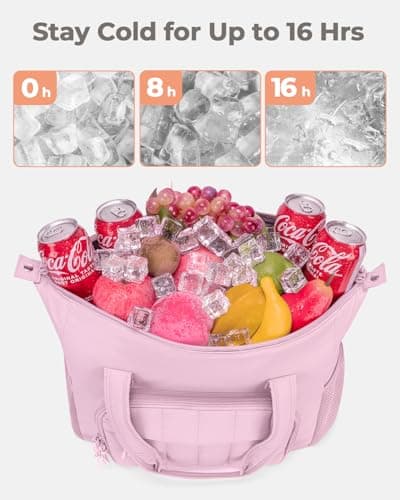 Puffer Cooler Bag 35 Cans Insulated Soft Cooler for Women Lightweight Ice Chest Leakproof & Portable Lunch Coolers for Picnic, Beach, Camping, Work, Travel, Trip (Pink) — view 3