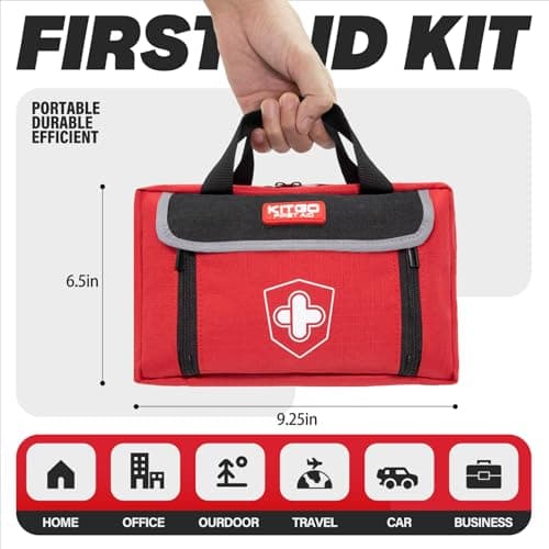 Kitgo Small First Aid Kit 214 Piece Any Emergencies, Ideal for Home, Survival, Camping, Hiking, Hunting, Office, Car, Outdoor (Red) — view 3