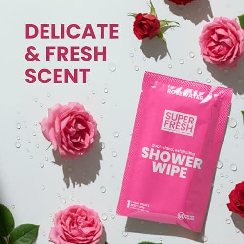 Super Fresh Shower Wipes Large Rosewater Body Wipes for No Rinse Bathing Personal Hygiene Gym Travel or Camping Enriched with Aloe and Vitamin E 10 Individually Wrapped Disposable Sheets — view 5