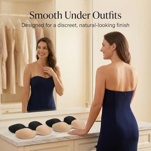 GEEKPC 4 Pcs Strapless Push Up Adhesive Bra with Front Clasp, 3D Cups, Reusable Silicone Invisible Bras for Backless Dresses, Weddings, Parties & Travel (2 Black D + 2 Nude D) — view 4