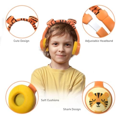 JBUNION Wireless Kids Headphones Bluetooth Headphones for Kids with Mic, 85dB Volume Limited, 3.5mm Wired Cable, Over Ear Girls Boys Toddlers Childrens Headphones for School/iPad — view 3