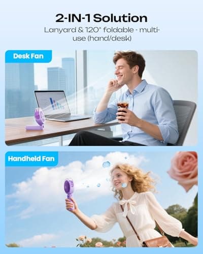 Otlonpe Handheld Mist Fan Portable, Powerful High Speed, Small Personal Rechargeable Cooling Misting Fan Water Spray Mister, 4000mAh Battery Operated for Travel Indoor Outdoor Hand Desk (Purple) — view 6