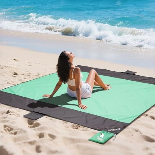 COVACURE Beach Blanket Mat, Sand Proof with 3 Zipper Pockets, 210 x 200cm