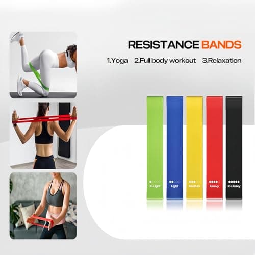 Resistance Bands Set of 5, 100% Natural Latex Skin-Friendly Exercise Loop Bands with 5 Resistance Levels for Legs, Glutes, Arms, Back - Includes Carry Bag for Home, Gym, Yoga, Pilates, Training. — view 5