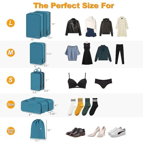 Compression Packing Cubes, Lumesner 8 Set Travel Essentials Packing Cubes for Carry on Suitcases, Compression Suitcase Organizers Bag Set & Travel Cubes (8-piece,Blue) — view 2