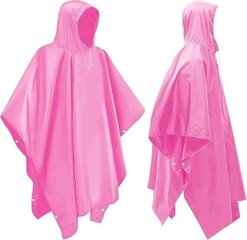 Chyaya 2 Pack Rain Poncho Waterproof Raincoat for Men Women Adults,Lightweight Thicken Emergency Rain Jacket Hooded for Camping Hiking Travelling,Outdoor Activities - Pink