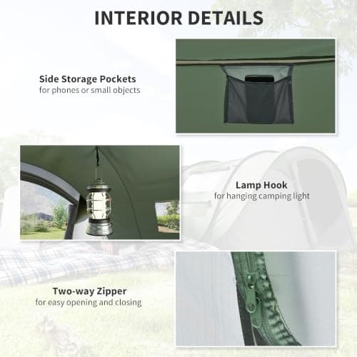 Outsunny 3 Person Pop-up Camping Tent w/Ground Sheet 4 Windows Dark Green — view 4