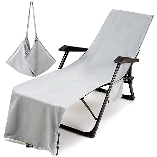 Morbuy Portable Solid Color Beach Towel, Beach Chair Cover Towel, Sun Lounger Beach Towel with Pockets, Microfiber Chaise Lounge Towel Cover for Summer Outdoor Garden Pool Vacation Travel (Grey)