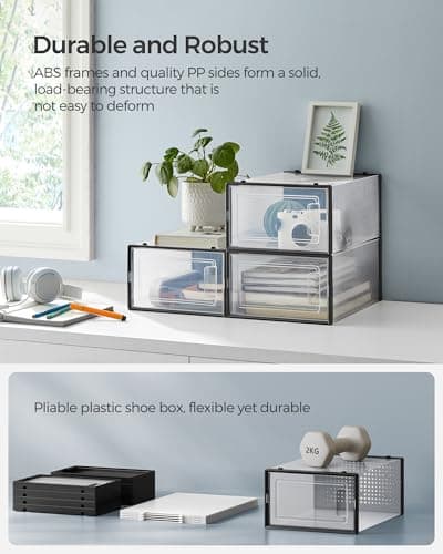 SONGMICS Shoe Boxes, Pack of 18 Stackable Shoe Storage Organisers, Foldable and Versatile for Sneakers, Fit up to UK Size 8, Black LSP18SBKV1 — view 4