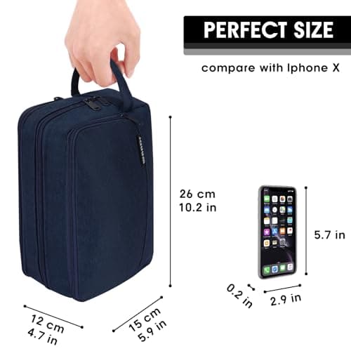 WANDF Toiletry Bag Water-Resistant Nylon Travel Wash Bag Lightweight Dopp Kit for Men and Women (Denim Pure Navy Blue) — view 5