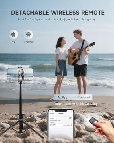 RISEOFLE Phone Tripod & Selfie Stick, 180cm Aluminum All in One Extendable Tripod for Smartphone, Portable Travel Phone Stand for Filming, with Wireless Remote for iPhone/Samsung/Android/Camera — view 4