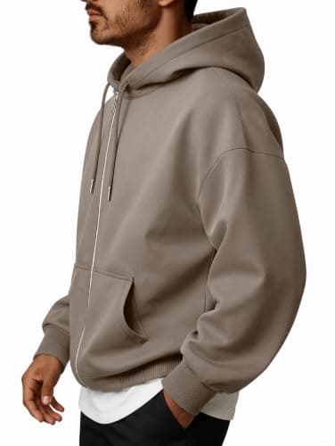 Oyamiki Men's Hooded Zip Up Hoodies Casual Plain Hoodie Light Brown S — view 3