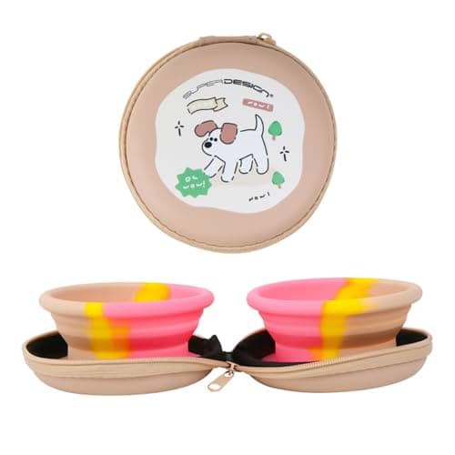 2-in-1 Collapsible Dog Bowl with Double Bowls, Portable Waterproof Pet Water Bowl for Food & Water, Silicone Pet Bowls for Small Medium Dogs Cats Outdoor Travel Walking Camping (Brown) — view 5