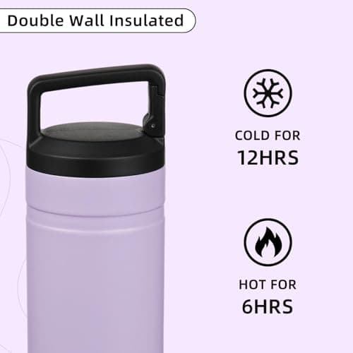 BJPKPK Insulated Water Bottle with 2 Lids,600ml Double Wall Stainless Steel Vacuum Tumbler Travel Coffee Mug,Wide Mouth Thermal Cup,Purple — view 5