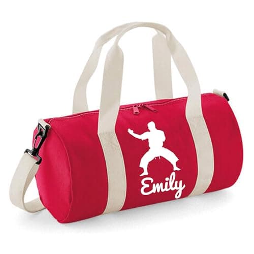 Personalised Martial Arts Overnight Bag Gym Holdall Sports Bag – Ideal Karate, Judo & Taekwondo, Large Travel Bag – Compact Size 20x20x40cm Dynamic Gift 12L Barrel Bag for Training – Red