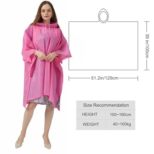 UPSEN Rain Ponchos for Adults, 2 Pcs Reusable Raincoats Coats Jackets Emergency for Women Men with Hood, Pink — view 2